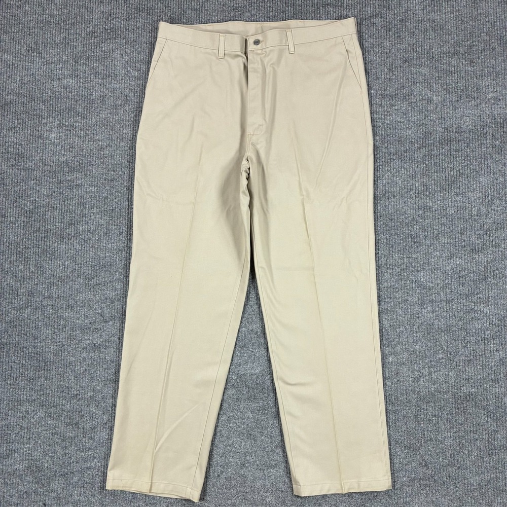 Lee Wrinkle Free Plain Front Relaxed Fit Pants Mens Size 42x32 Beige Tapered